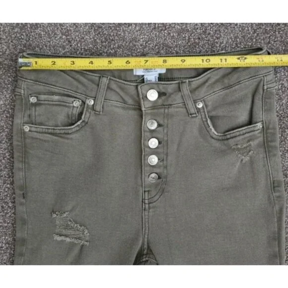 Forever 21 Women's Olive Green Flare Button Fly Mid Rise Stretch Jeans - Picture 5 of 6